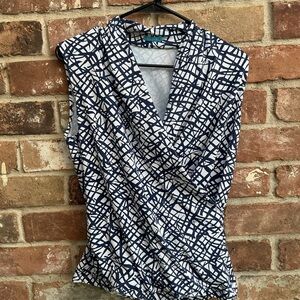 JMCLAUGHLIN Navy and White Geometric Print Blouse large